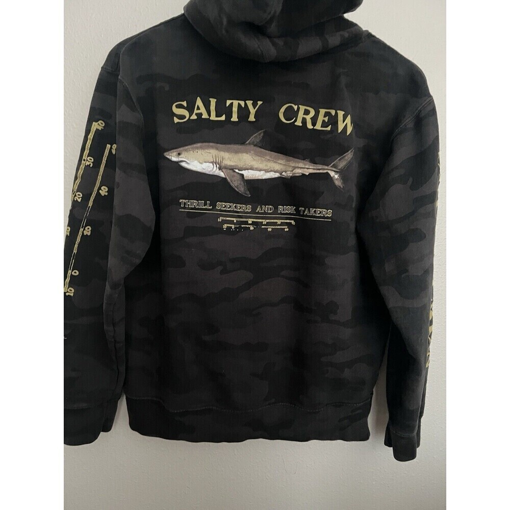 Salty Crew "Bruce" Pullover Black Camo Men's Hooded Sweatshirt Size Small - Picture 5 of 8